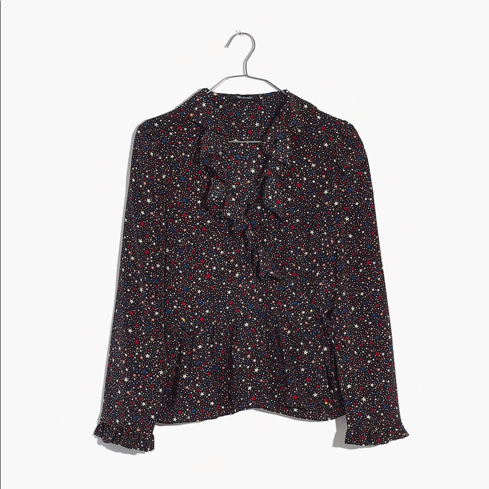 New Silk Ruffle-Hem Wrap Top in Starry Night